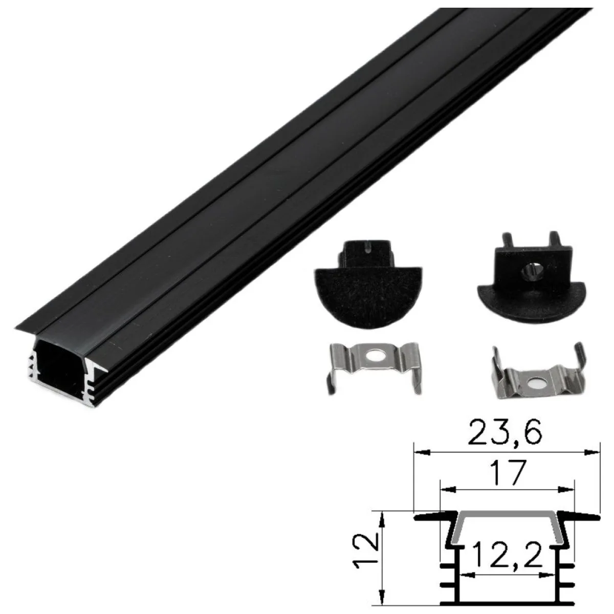 Profil Aluminiu Negru 2m Incastrat 23.6x17mm pentru Banda LED