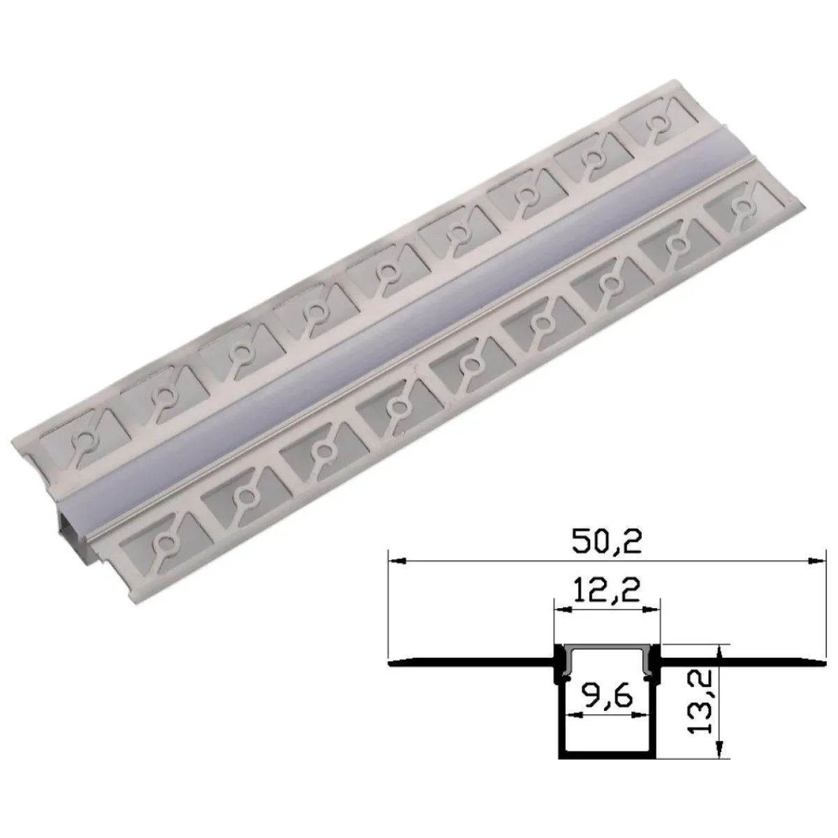 Profil Aluminiu pentru Rigips 1m, incastrat mijloc, 50.2x13.2mm