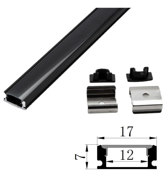 Profil Aluminiu Negru 2m Plat 17x7mm pentru Banda LED