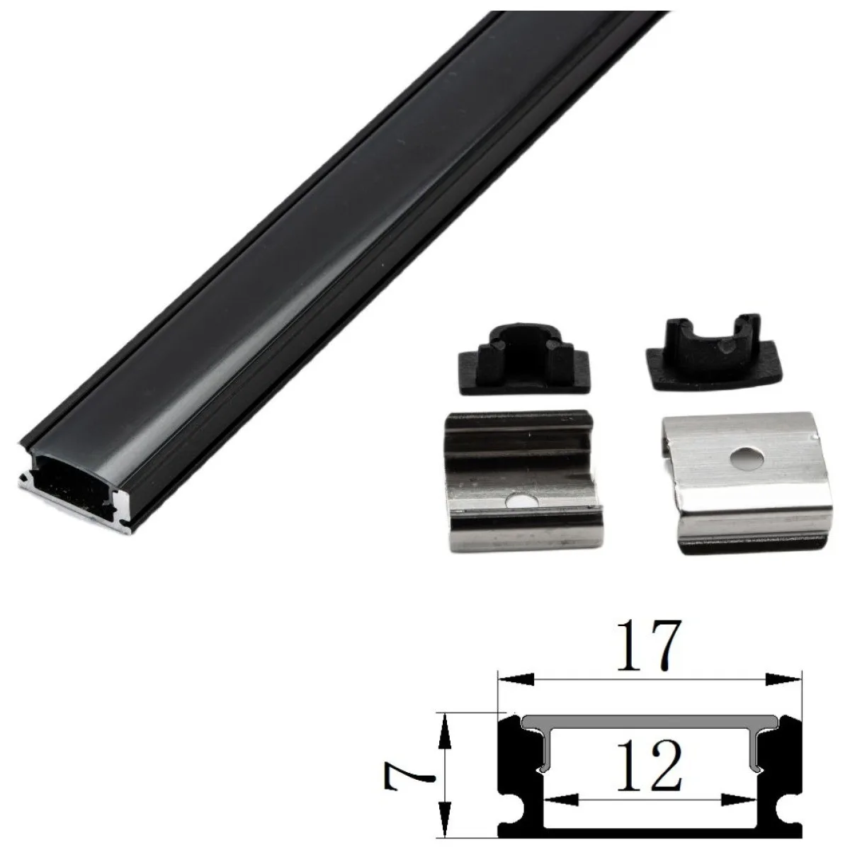 Profil Aluminiu Negru 2m Plat 17x7mm pentru Banda LED