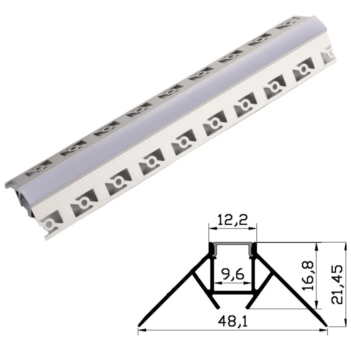 Profil Aluminiu Rigips Colt Exterior 2m, 48.1x21.45mm pentru Banda LED