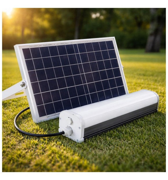 Corp Liniar LED 30W cu Panou Solar IP65, 6500K, 300x72x68mm