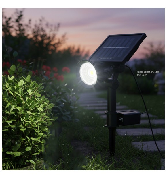 Spot LED solar de gradina 1.5W, 6500K, IP65, panou 5.5V, acumulator 1200mAh