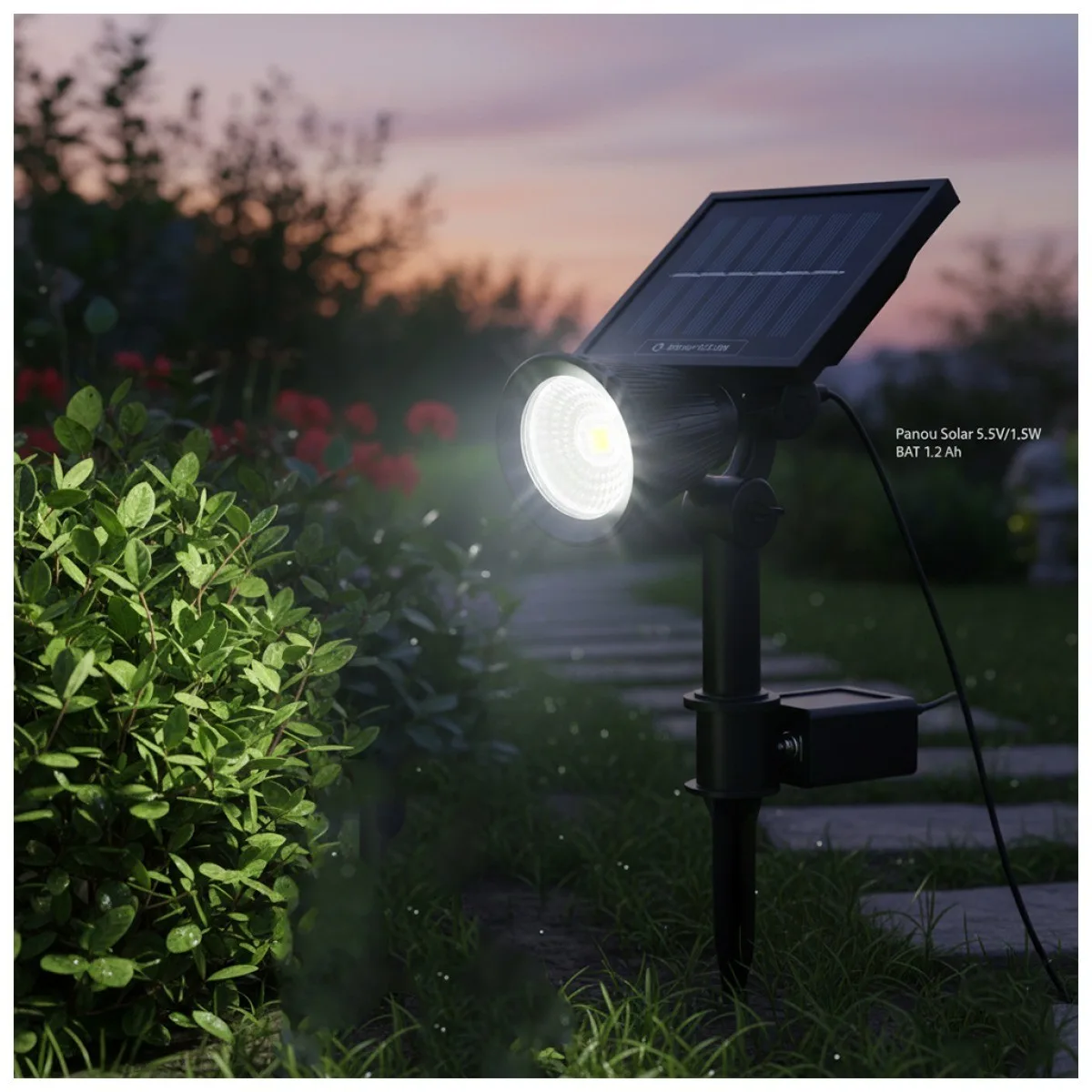 Spot LED solar de gradina 1.5W, 6500K, IP65, panou 5.5V, acumulator 1200mAh