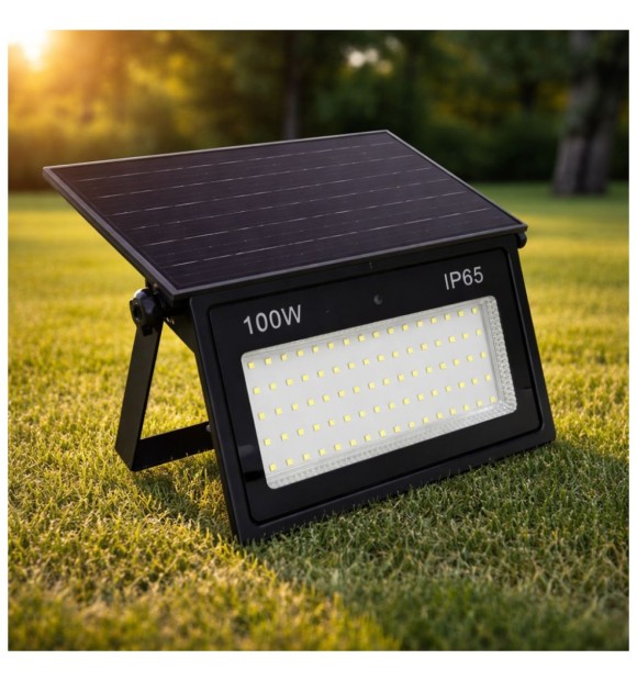 Proiector LED Solar 100W 1300lm 6500K IP65 cu Panou Monocristalin