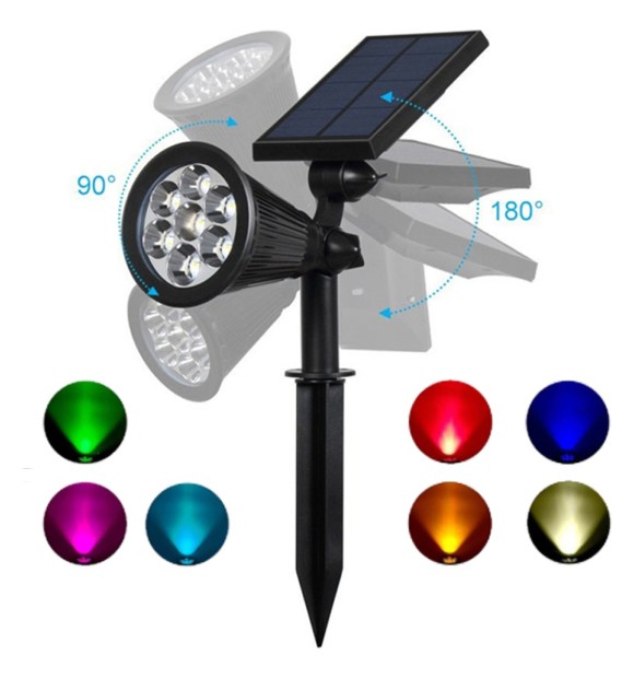 Spot LED solar de gradina RGBW, 7 LED-uri 5050, IP65, ABS
