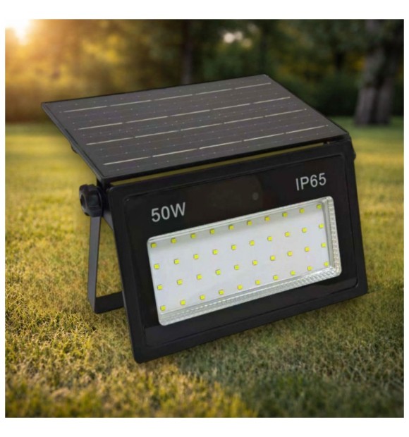 Proiector LED Solar 50W, 700lm, 6500K, IP65, panou monocristalin
