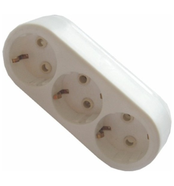Adaptor priza triplu ceramic cu impamantare, 230V IP20