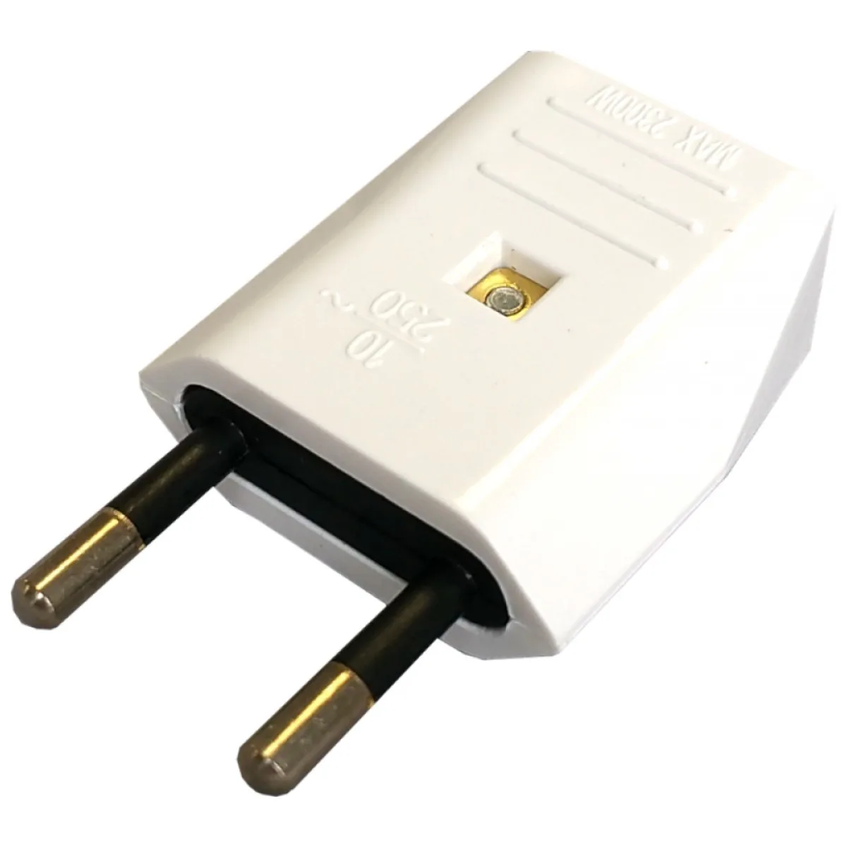 Stecher Plat 10A 250V, Contact Cupru, Plastic Alb IP20