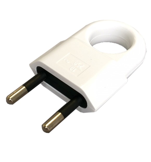 Stecher plat cu inel 10A, 250V, contact cupru, IP20, alb