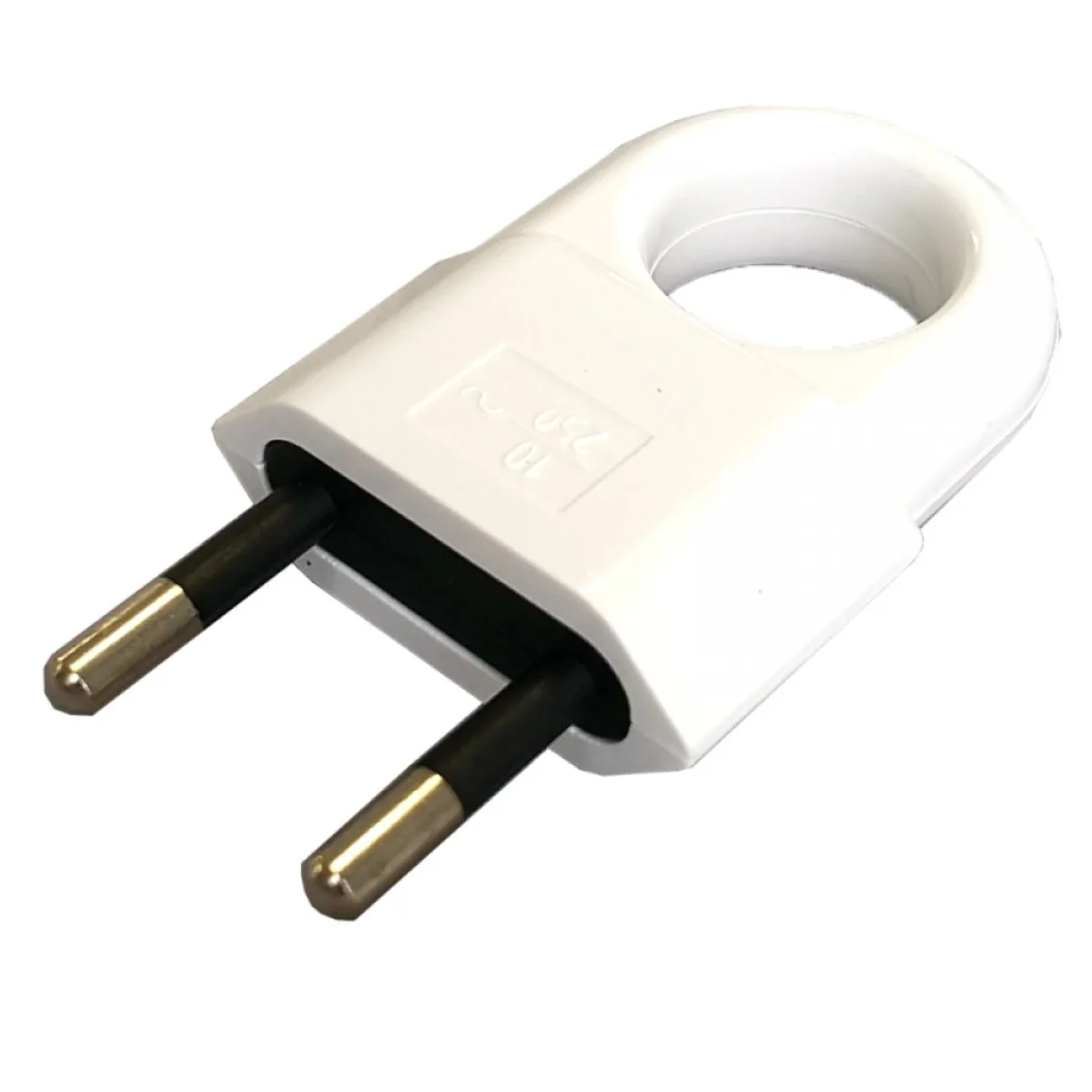 Stecher plat cu inel 10A, 250V, contact cupru, IP20, alb