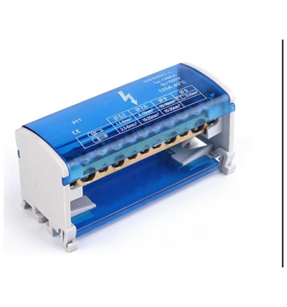 Repartitor de Tensiune 2P 11 Gauri 125A 690V pentru Tablou Electric