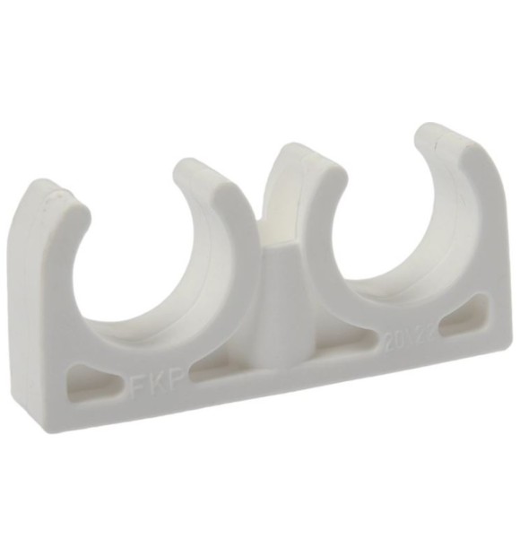 Clema dubla PVC 16mm pentru fixare tub copex rigid, alba