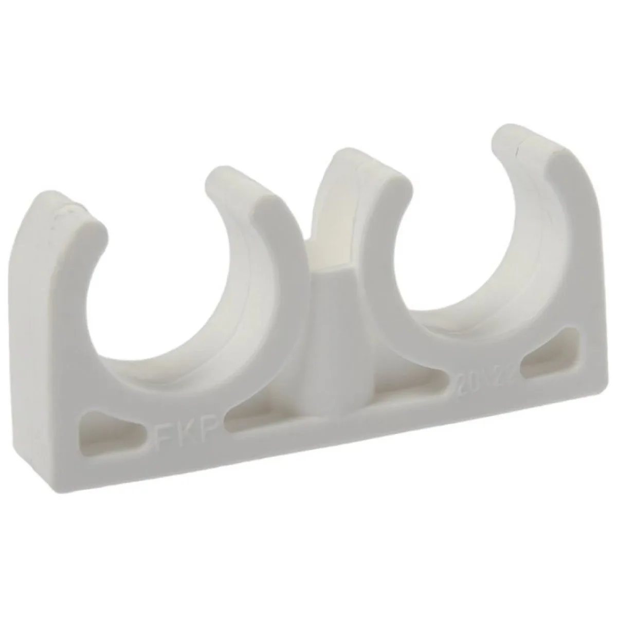 Clema dubla PVC 16mm pentru fixare tub copex rigid, alba