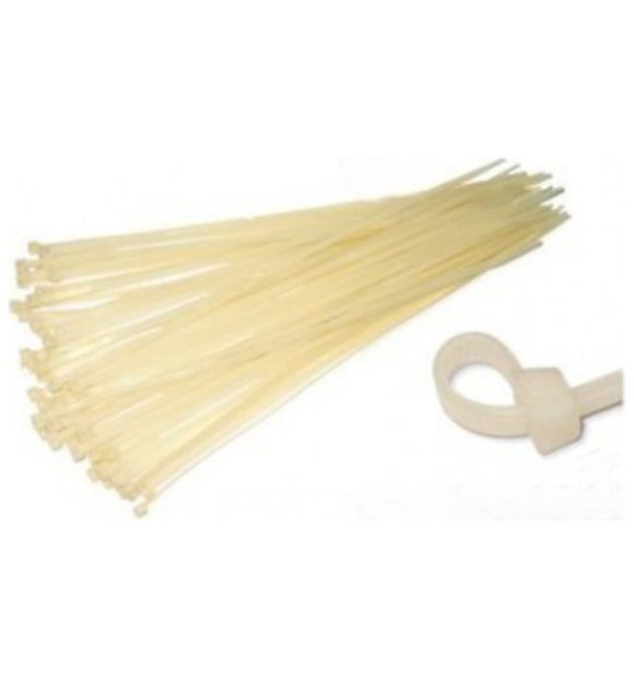 Coliere cablu nylon albe 150x2.5 mm, set 100 buc, autoblocante