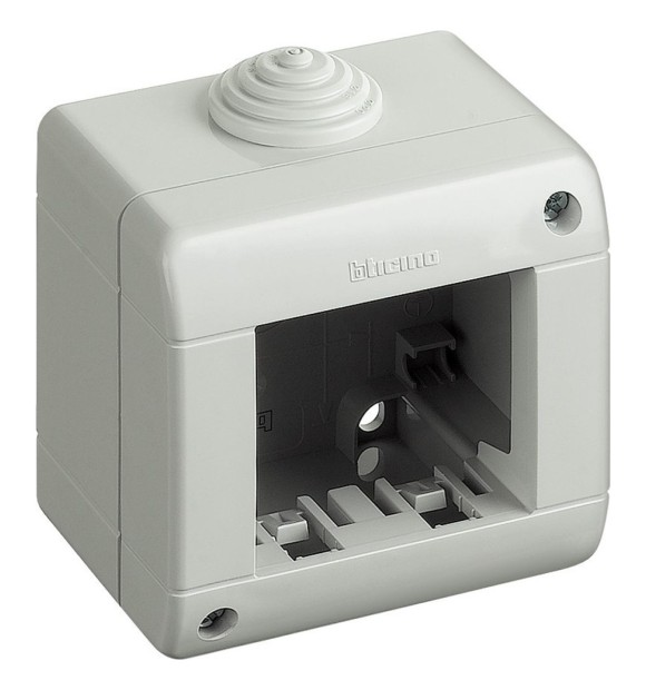 Doza aparataj 2 module Bticino 25402, montaj aplicat, plastic gri