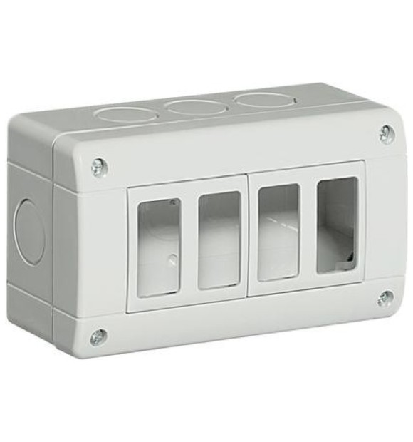 Doza legatura 4 module Bticino Matix 25404, montaj aplicat, plastic