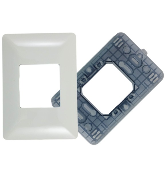 Suport cu Rama 2 Module NEO, Plastic Alb-Gri, Montaj Ingropat