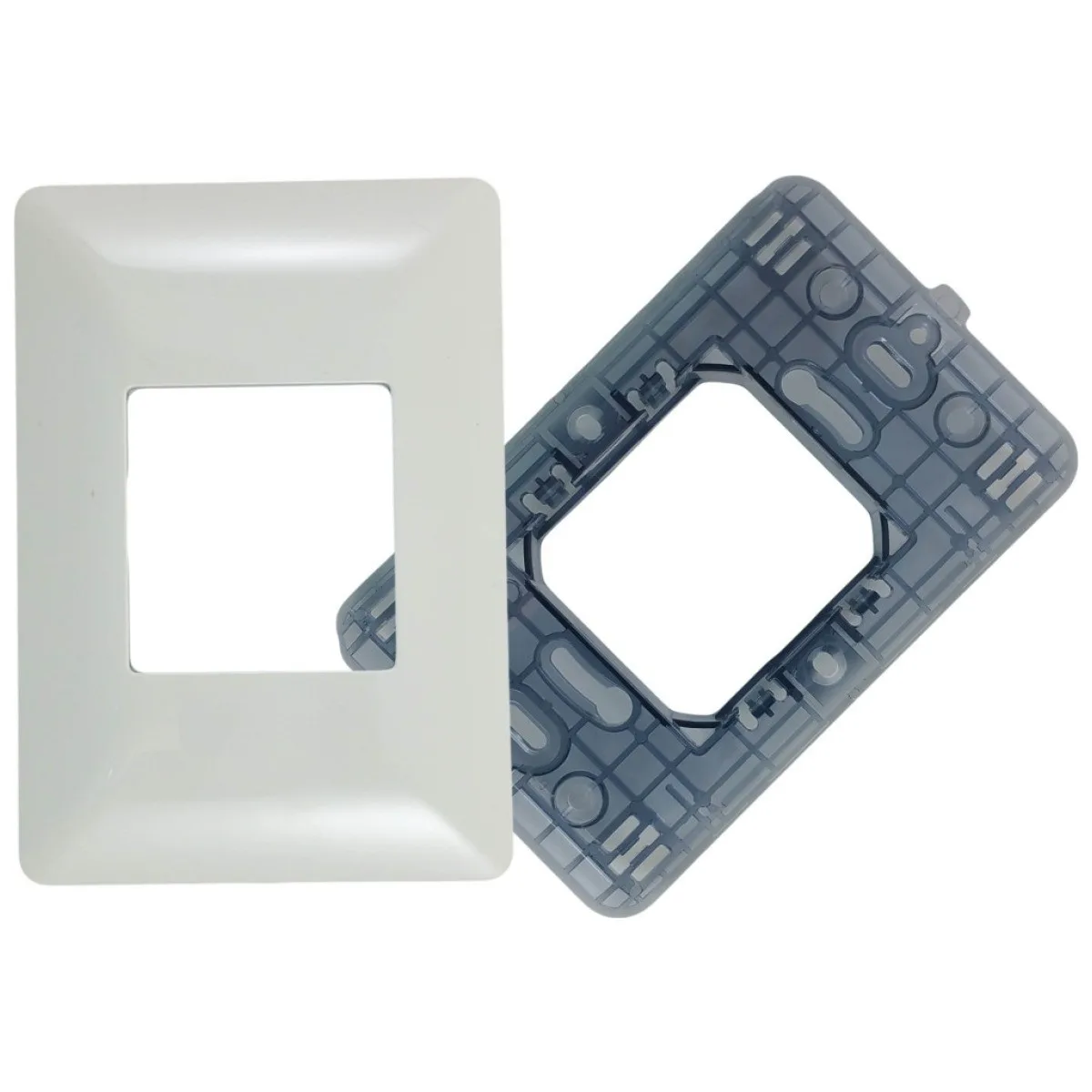 Suport cu Rama 2 Module NEO, Plastic Alb-Gri, Montaj Ingropat