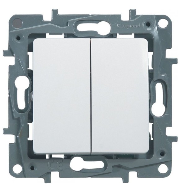 Intrerupator dublu 10A Legrand Niloe, 1 modul, comanda 2 circuite, alb