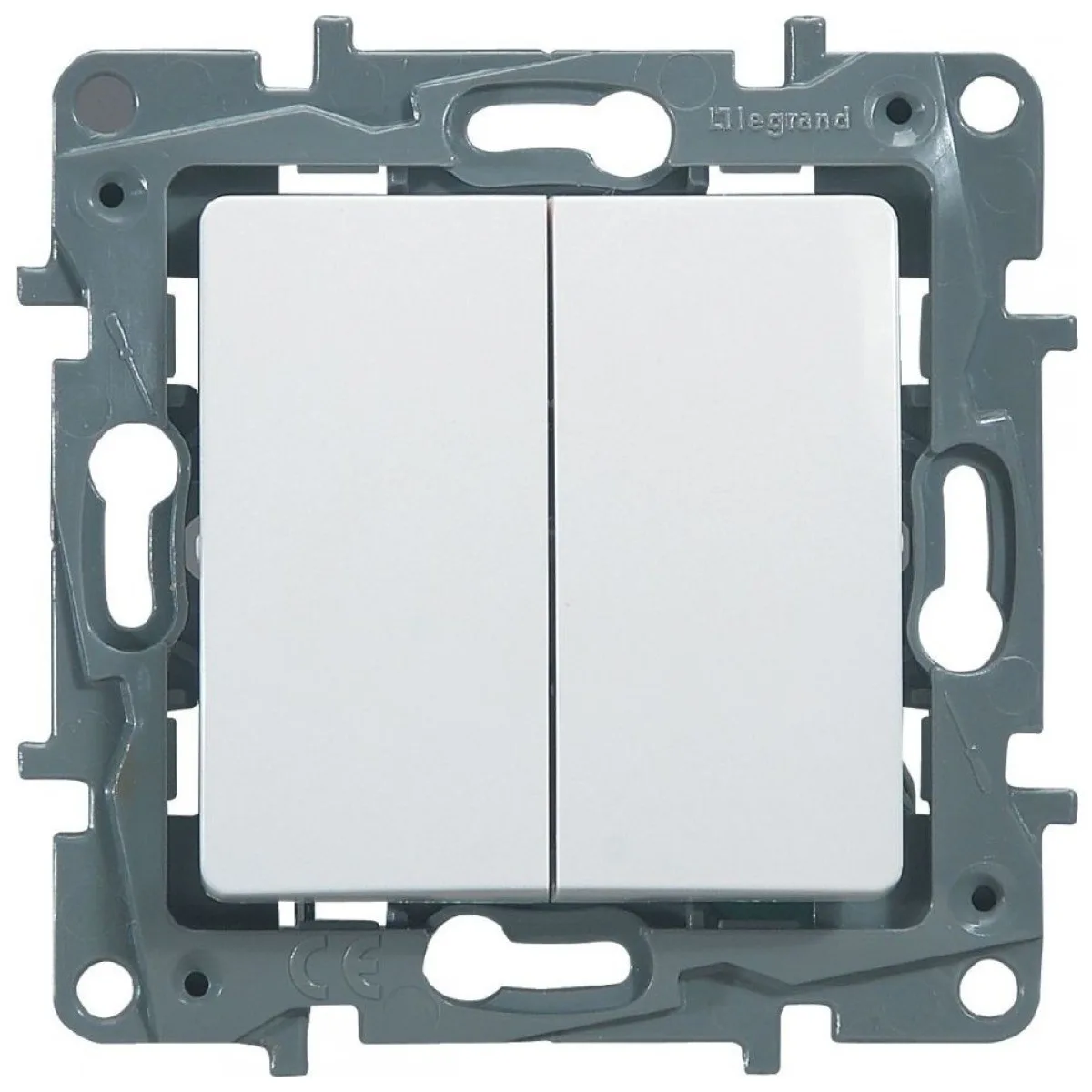 Intrerupator dublu 10A Legrand Niloe, 1 modul, comanda 2 circuite, alb