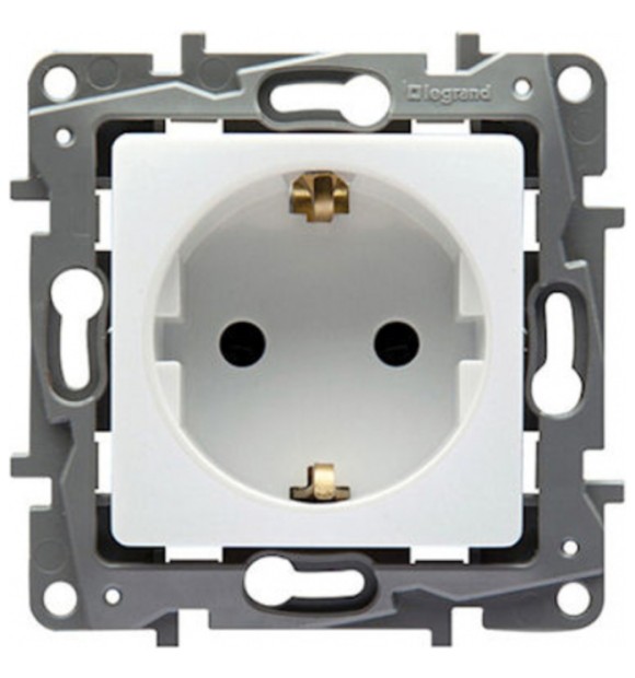 Priza Schuko simpla 2P+T cu impamantare, incastrata, alb Niloe
