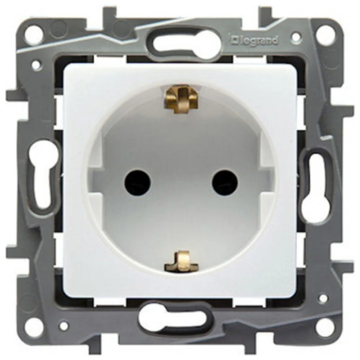Priza Schuko simpla 2P+T cu impamantare, incastrata, alb Niloe