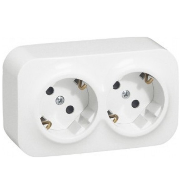 Priza dubla cu impamantare 16A, montaj aparent, alb - Forix Legrand