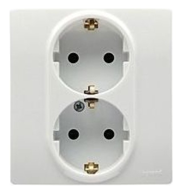 Priza dubla Schuko 2P+T cu impamantare, incastrata, alba Niloe
