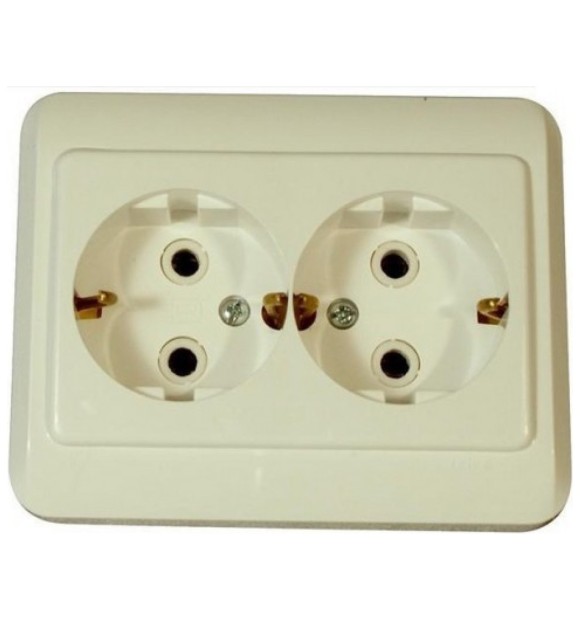 Priza Dubla Ceramica cu Contact de Protectie, Montaj Incastrat 230V