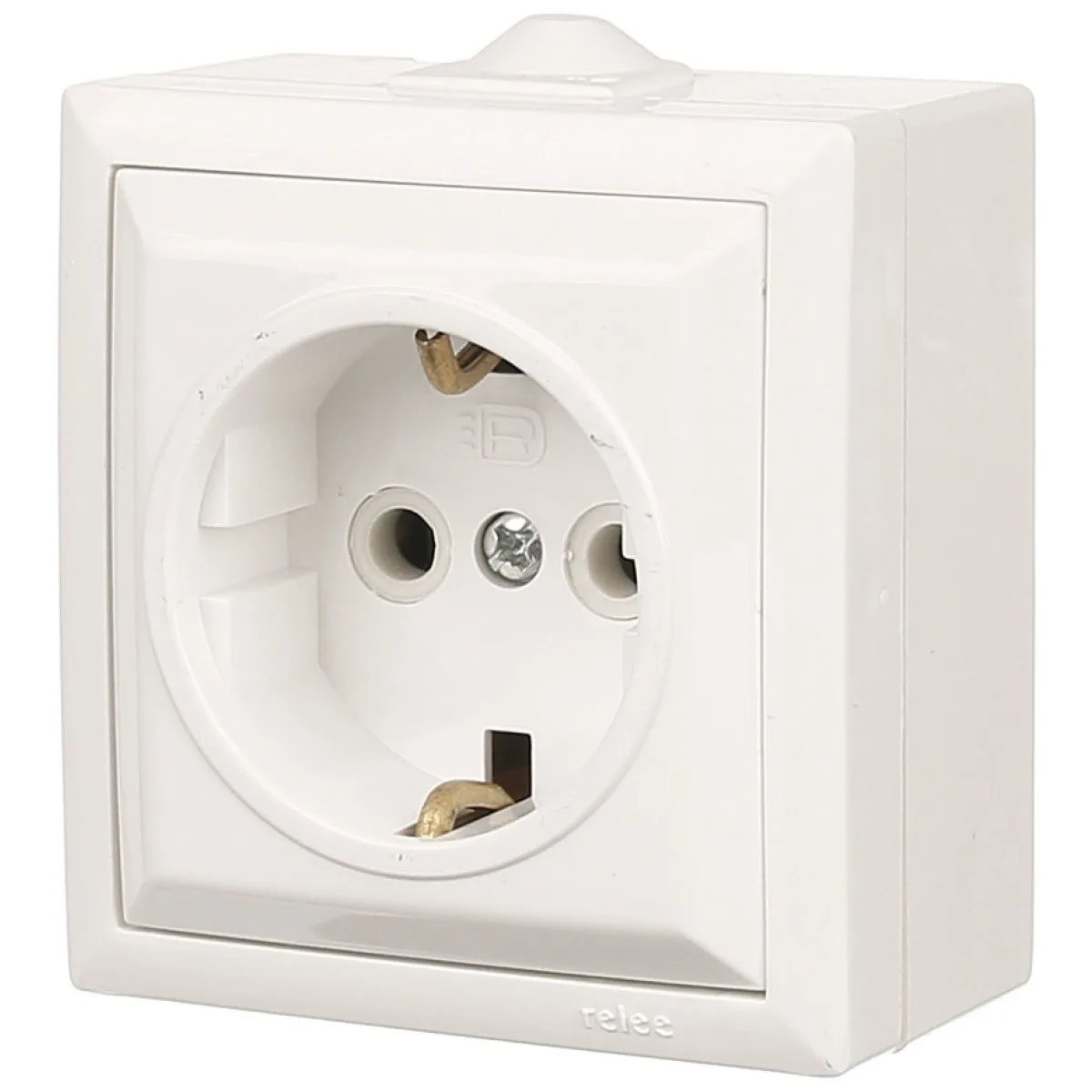 Priza Simpla Ceramica cu Contact de Protectie 16A, Montaj Aparent, Alb