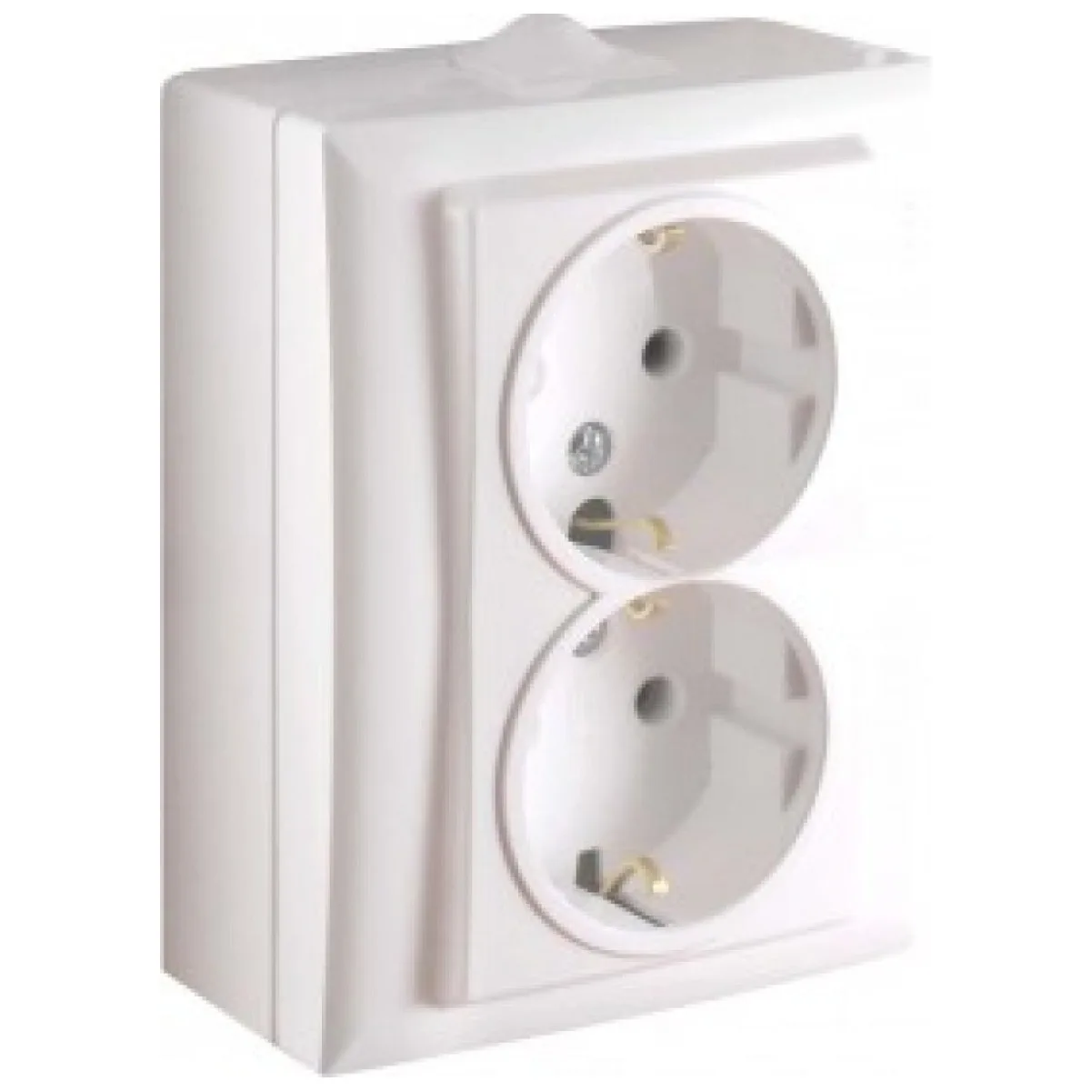 Priza Dubla Ceramica cu Contact Protectie, Montaj Aparent, Alb