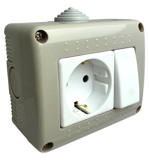 Modul Intrerupator Simplu cu Priza fara Capac SPIN MOD, 10A 250V, IP20, Aparent