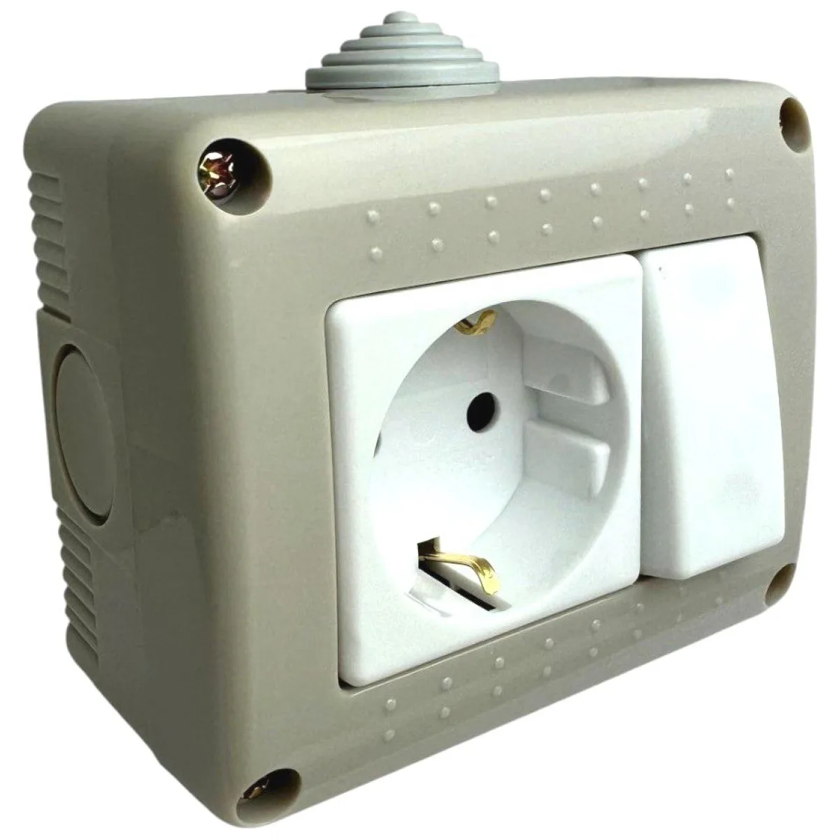 Modul Intrerupator Simplu cu Priza fara Capac SPIN MOD, 10A 250V, IP20, Aparent