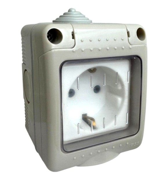 Priza Modulara Simpla cu Capac Antigron 16A IP55, Montaj Aparent