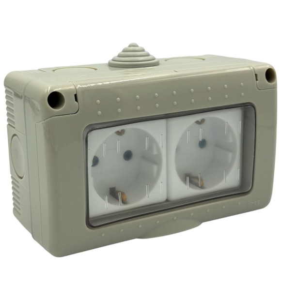 Priza Modulara Dubla cu Capac Antigron 16A, IP55, Montaj Aparent