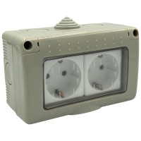 Priza Modulara Dubla cu Capac Antigron 16A, IP55, Montaj Aparent