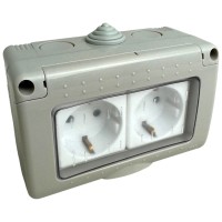 Priza Modulara Dubla cu Capac Antigron 16A, IP55, Montaj Aparent - vedere laterala