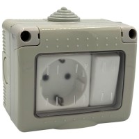 Intrerupator cu priza si capac IP55, montaj aparent, 250V 16A/10A