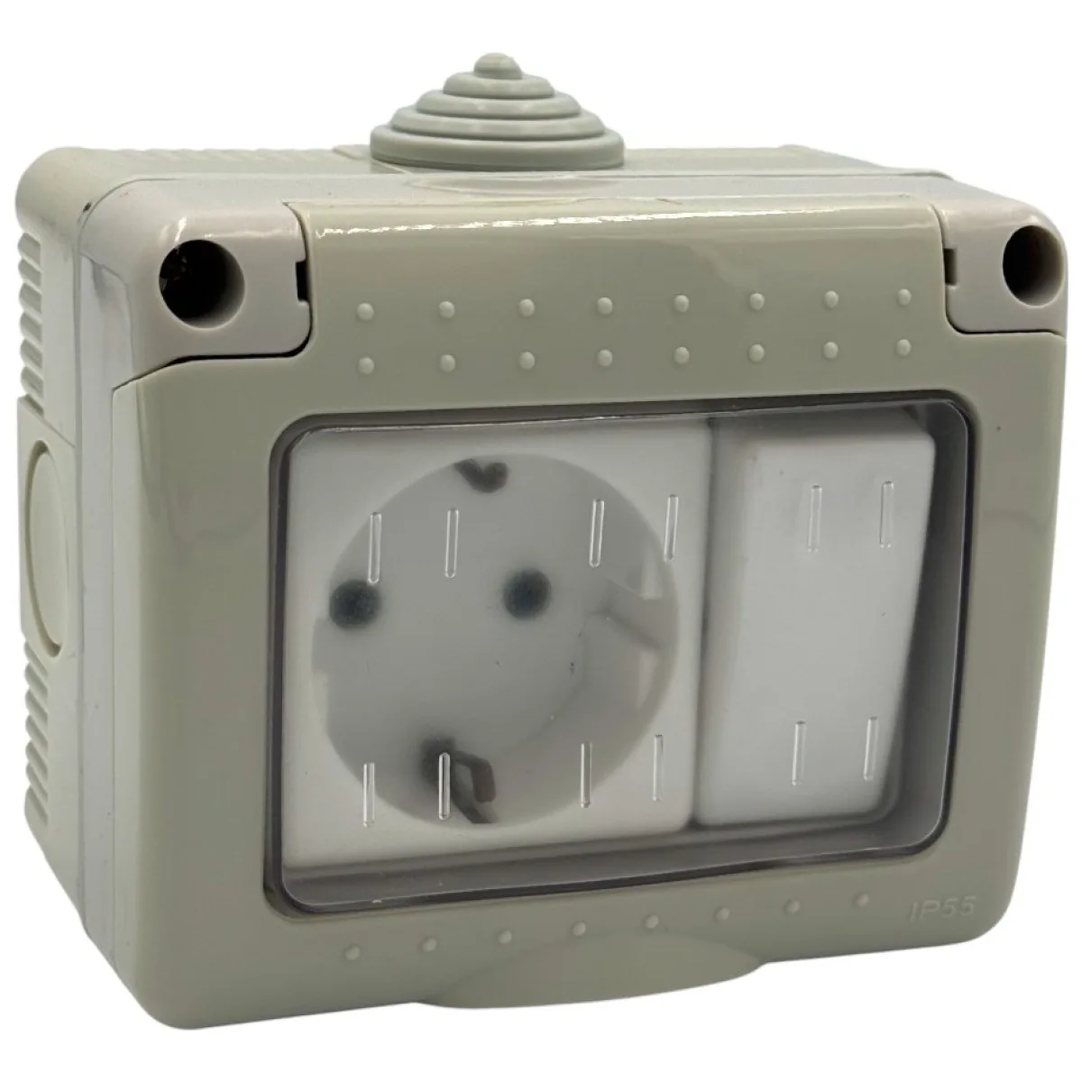 Intrerupator cu priza si capac IP55, montaj aparent, 250V 16A/10A