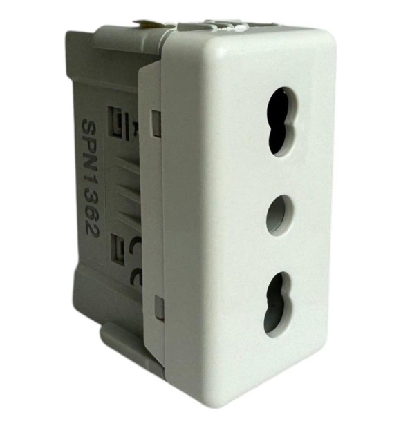 Priza Modulara 1 Modul, 16A, Alba, Plastic Ignifug cu Impamantare