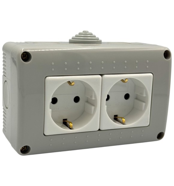 Priza Dubla Modulara Fara Capac AG IP20, 16A 250V, Montaj Aparent