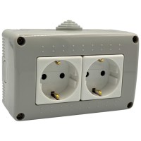 Priza Dubla Modulara Fara Capac AG IP20, 16A 250V, Montaj Aparent