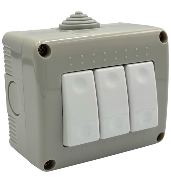 Intrerupator Triplu Modular AG 10A 250V IP20, Montaj Aparent, Alb