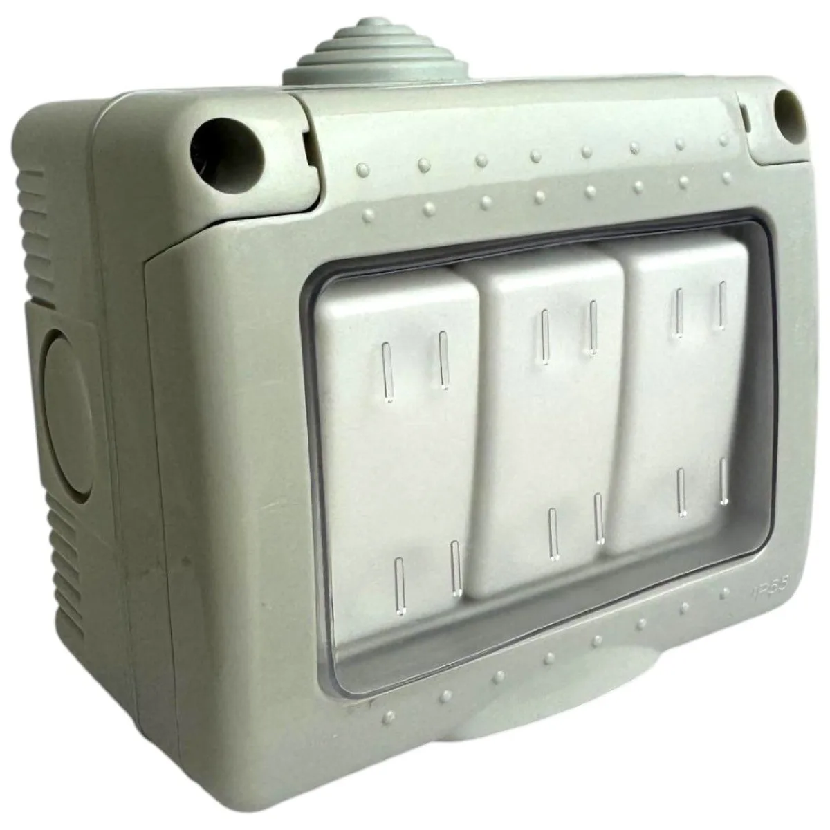 Intrerupator triplu aparent IP55 Antigron 250V 10A, plastic ignifug