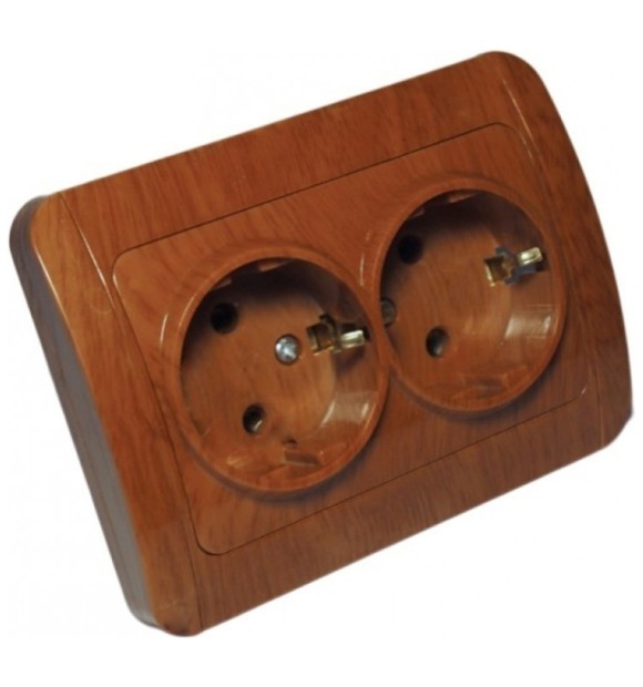 Priza Dubla cu Contact de Protectie Mahon, 250V/16A, Montaj Incastrat