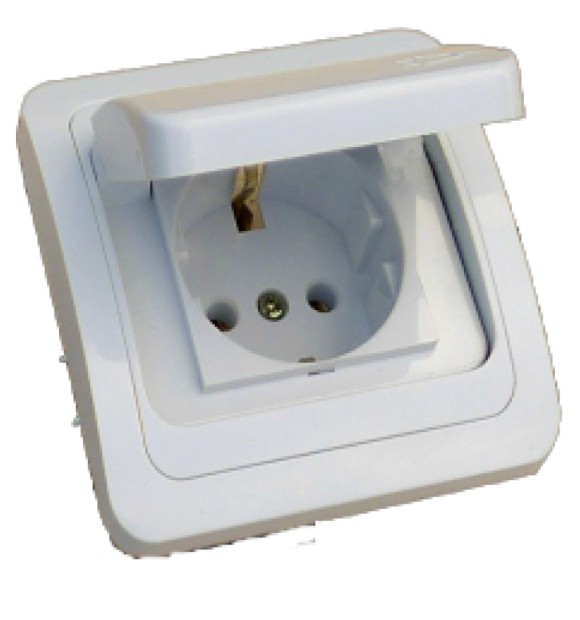 Priza simpla cu capac IP22, contact de protectie 16A, montaj incastrat