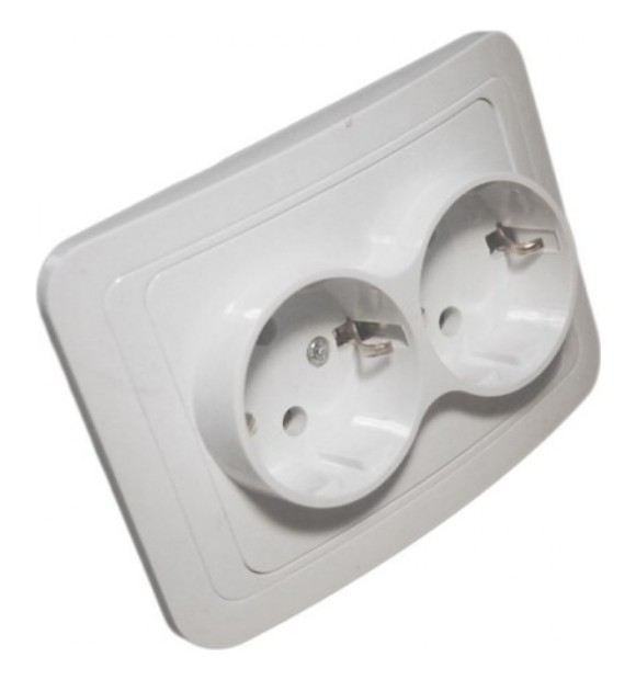 Priza Dubla cu Contact de Protectie, 16A 250V, Montaj Incastrat, Alba