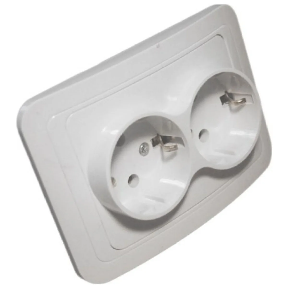Priza Dubla cu Contact de Protectie, 16A 250V, Montaj Incastrat, Alba