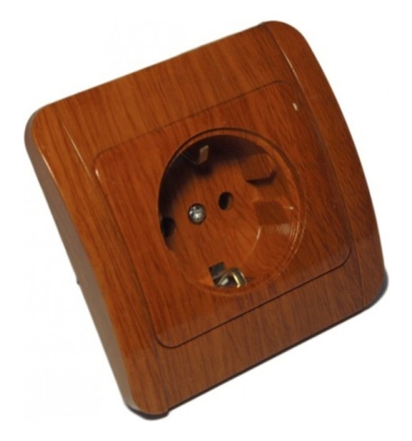 Priza simpla cu contact de protectie 16A, mahon, montaj incastrat